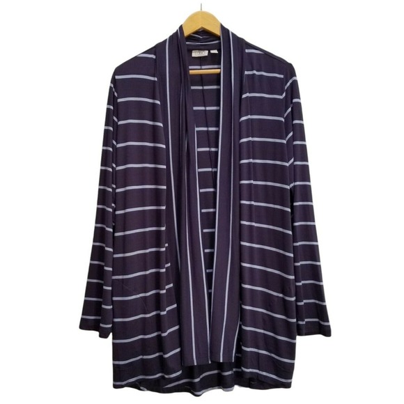 LOGO by Lori Goldstein Sweaters - LOGO Lori Goldstein NEW Open Front Cardigan Blazer Striped Blue Knit Size L